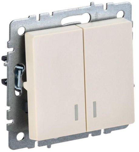 Выключатель с подсветкой без рамки IEK Brite ВС10-2-1-БрКр 2-кл. бежевый картинка